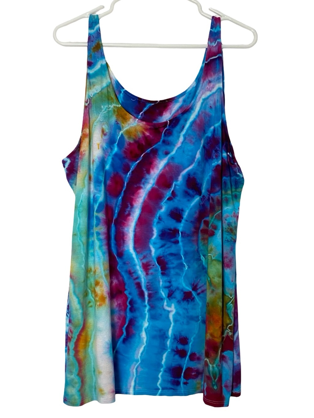 OOAK Geode Ice Tie Dye Tank Top Womens Plus Size 1X Pink Turquoise Blue Shirt